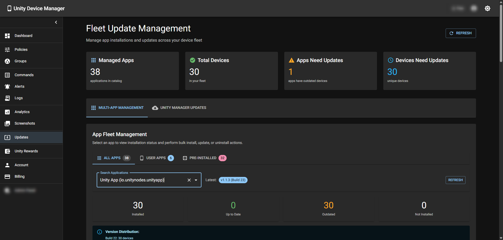 Fleet Update Management — bulk app installs and version tracking